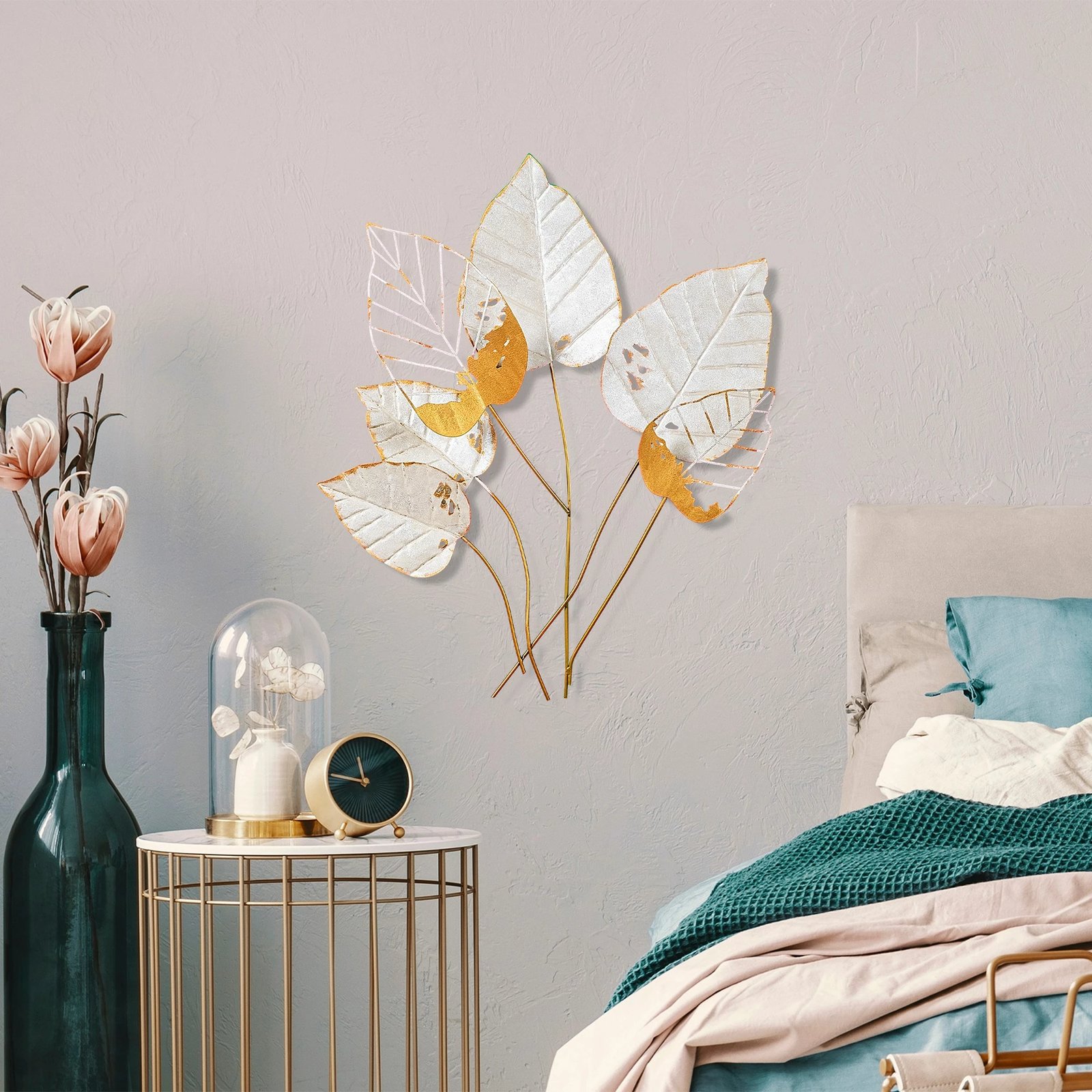 Aksesor dekorativ metalik për mur, Wallity, Feuille 2