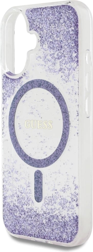 Mbështjellës Guess HC Resin Bottom Glitter MagSafe, për iPhone 16 6.1", hardcase TPU/PC, me MagSafe, vjollcë
