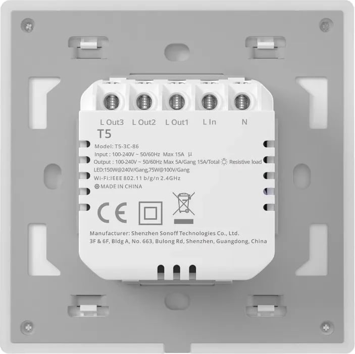 Ndërprerës smart Sonoff TX T5 3C, WiFi, 3 kanale, i bardhë