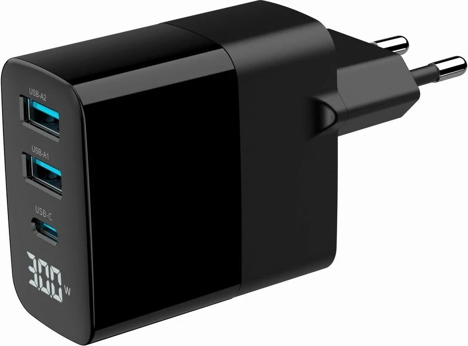Karikues universal Gembird TA-UC-PDQC30LCD-BK-02 me ekran LCD, 30W, i zi