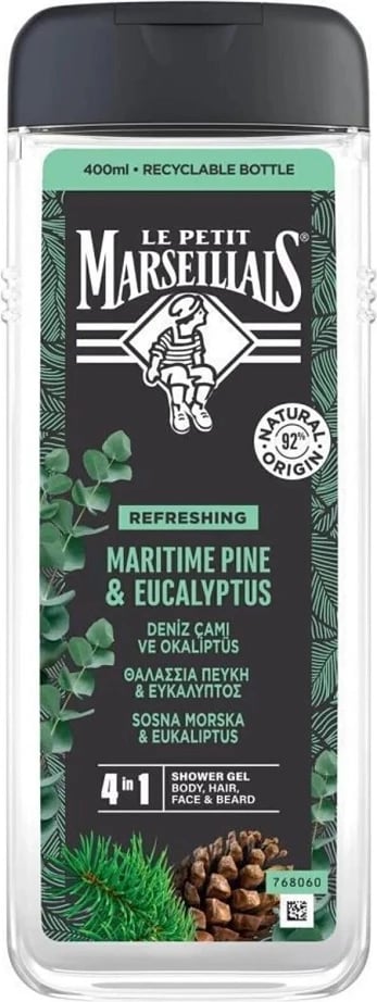 Xhel dushi 4-në-1 për burra Le Petit Marseillais Sea Pine & Eucalyptus, 400ml