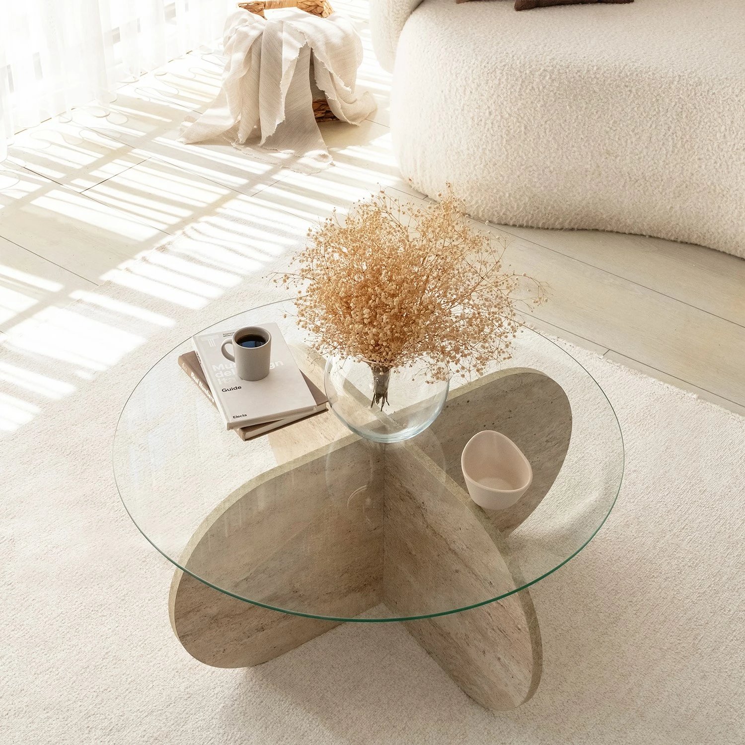 Tavolinë kafeje Hanah Home, Bubble, ngjyrë travertin, xham transparent