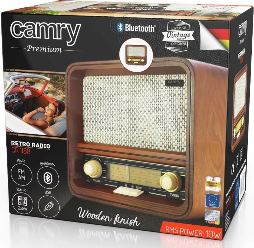 radio retro Camry CR1188 AM/FM, Bluetooth, USB, ngjyrë dru