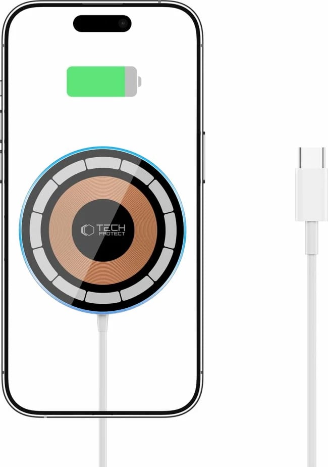 Karikues wireless Tech-Protect QI15W-A30 me MagSafe, 15W, me kabllo USB-C, Argjendtë