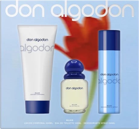 Set Eau de Toilette për femra Don Algodón Estuche, 100ml + xhel dushi 200ml + locion trupi 200ml