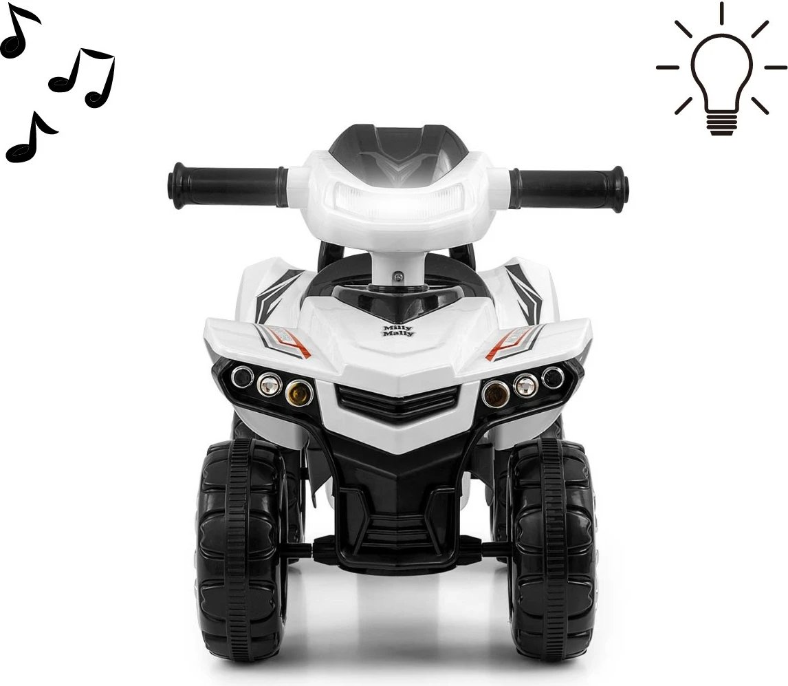quad shtytës fëmijësh, Milly Mally Monster 5694, 4 rrota, panel muzikor me bateri, depo nën sedilje, deri 25 kg, e bardhë