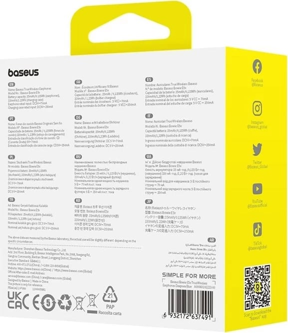 Dëgjuese Baseus Bowie E5X True Wireless Stereo (TWS), të kaltërta