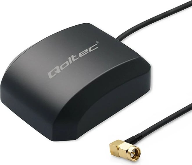 Antenë GPS/GLONASS omnidireksionale Qoltec 57056 28.3 dBi 50Ω 50W SMA këndore bazë magnetike e jashtme, e zezë