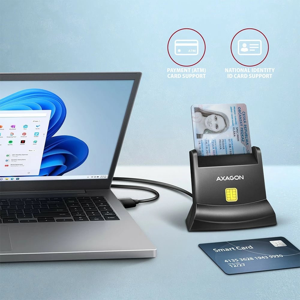 Lexues kartelash AXAGON CRE-SM4N, USB, 1.3m kabllo, i zi