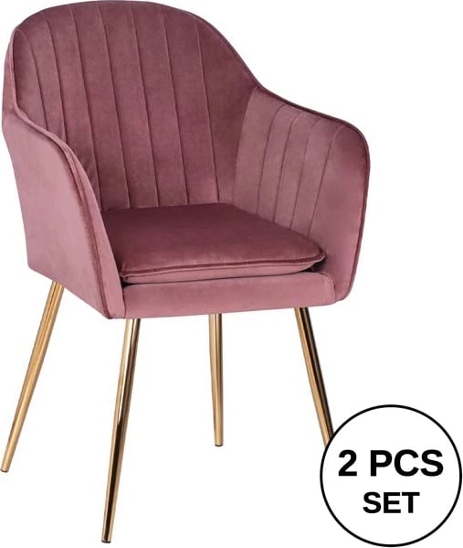 Karrige kadife SAWYER FH8523.02, ngjyrë rozë e pluhurosur, këmbë të arta, 55x60x83 cm, set prej 2 copë