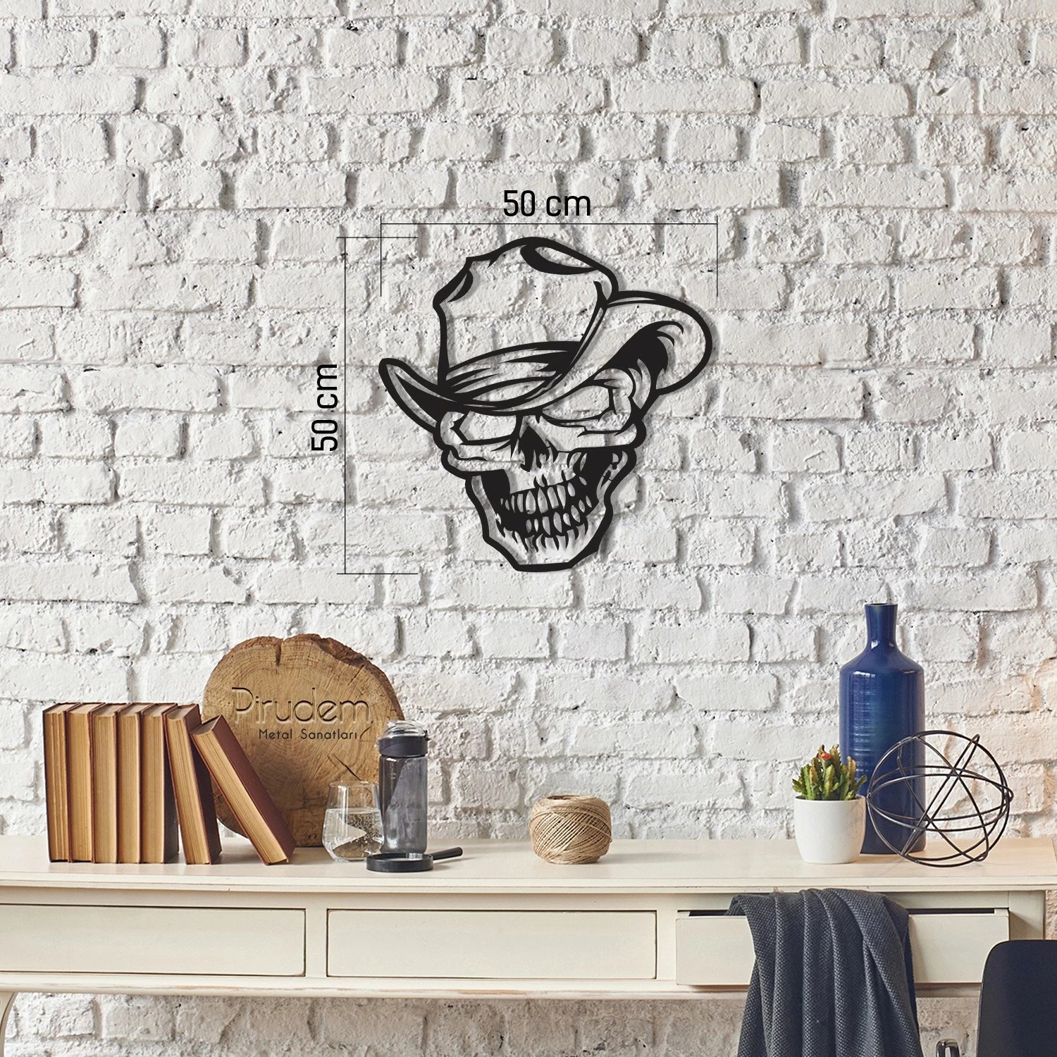 Aksesor dekorativ për mur, metal, kafkë, Wallity, ngjyrë e zezë, 50x50cm