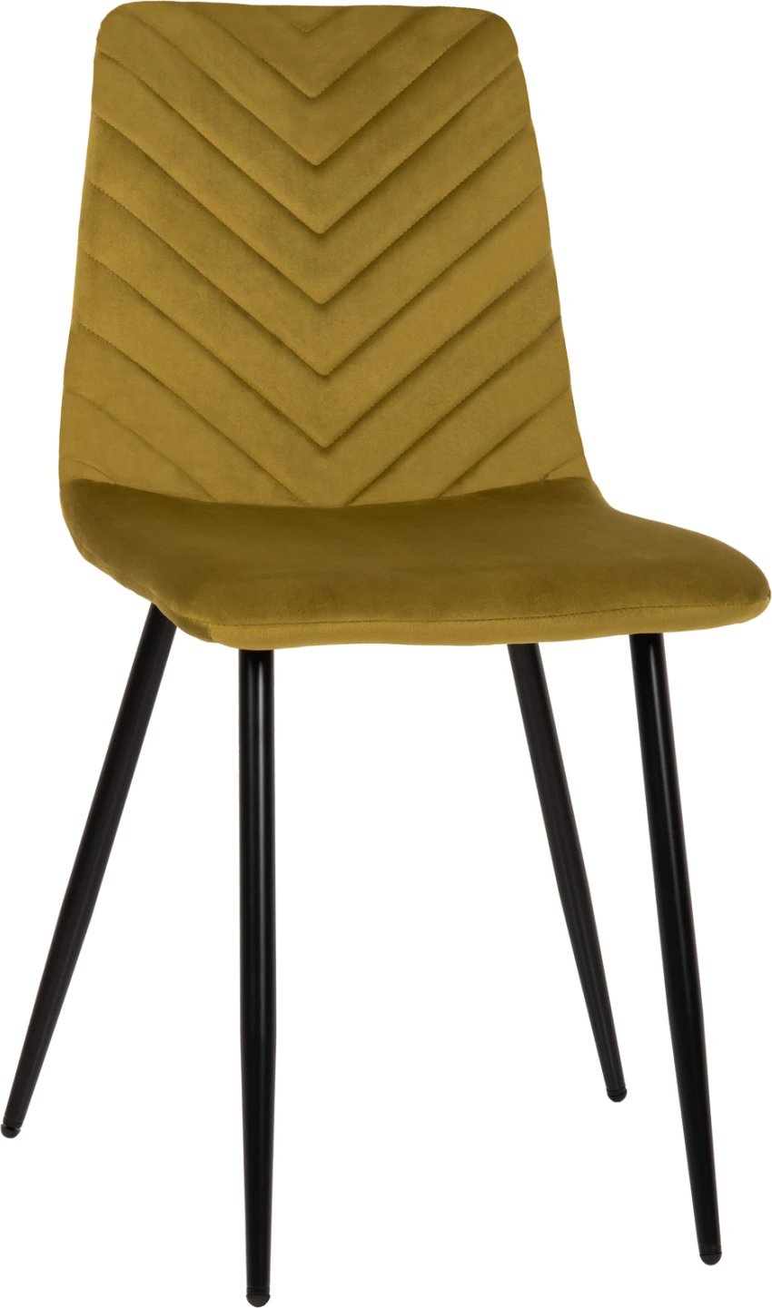 Karrige ngrënieje LATRELL, FH8587.07, kadife jeshile ulliri, këmbë metali të zeza, 43x54x88H cm, set prej 4 copash