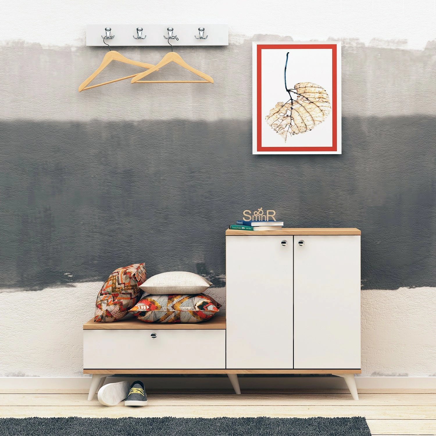 Stendë korridori Hanah Home, Evva, ngjyrë lisi dhe e bardhë