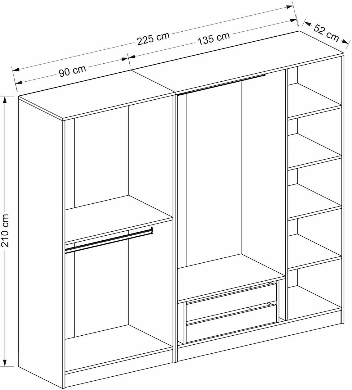 Dollap Skye Decor, Kale Plus, i bardhë, 225x210x52cm