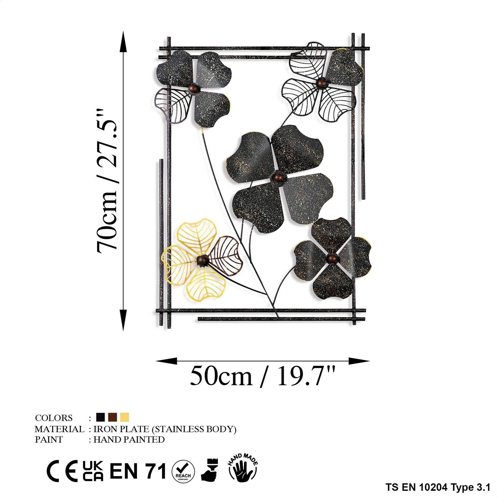 Aksesor dekorativ metalik për mur Wallity, Zouping 2, shumëngjyrësh, 50x70x4cm