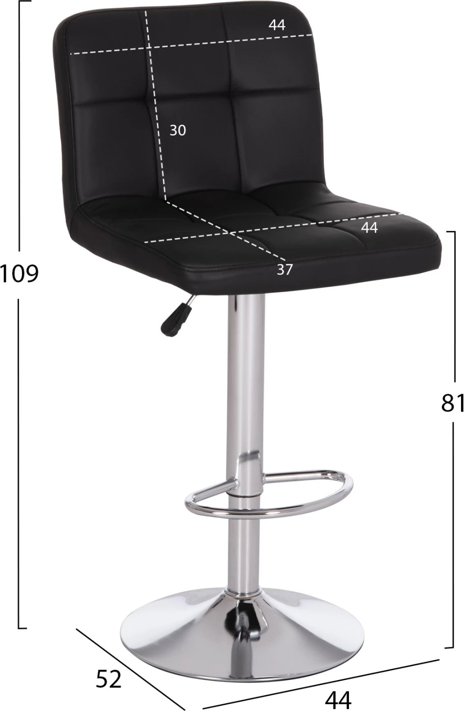 Karrige për bar rrotulluese DIANA, lëkurë PU e zezë, metal krom, FH202.21, 44x52x109cm, set prej 2 copë