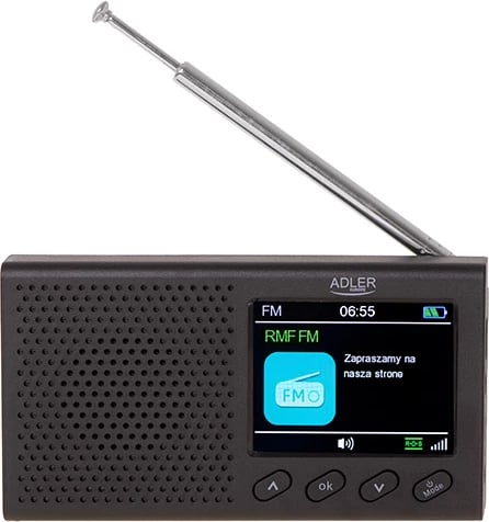 Radio portative FM, Adler AD 1198, Bluetooth 5.0, ekran LCD me ngjyra 2.4", memorie 20 stacione, bateri 1200 mAh