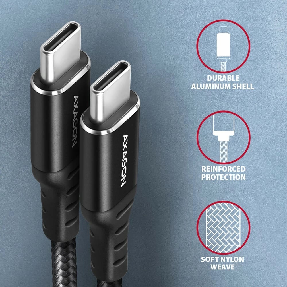 Kabllo USB-C AXAGON BUCM-CM10AB, 1m, 60W, e zezë