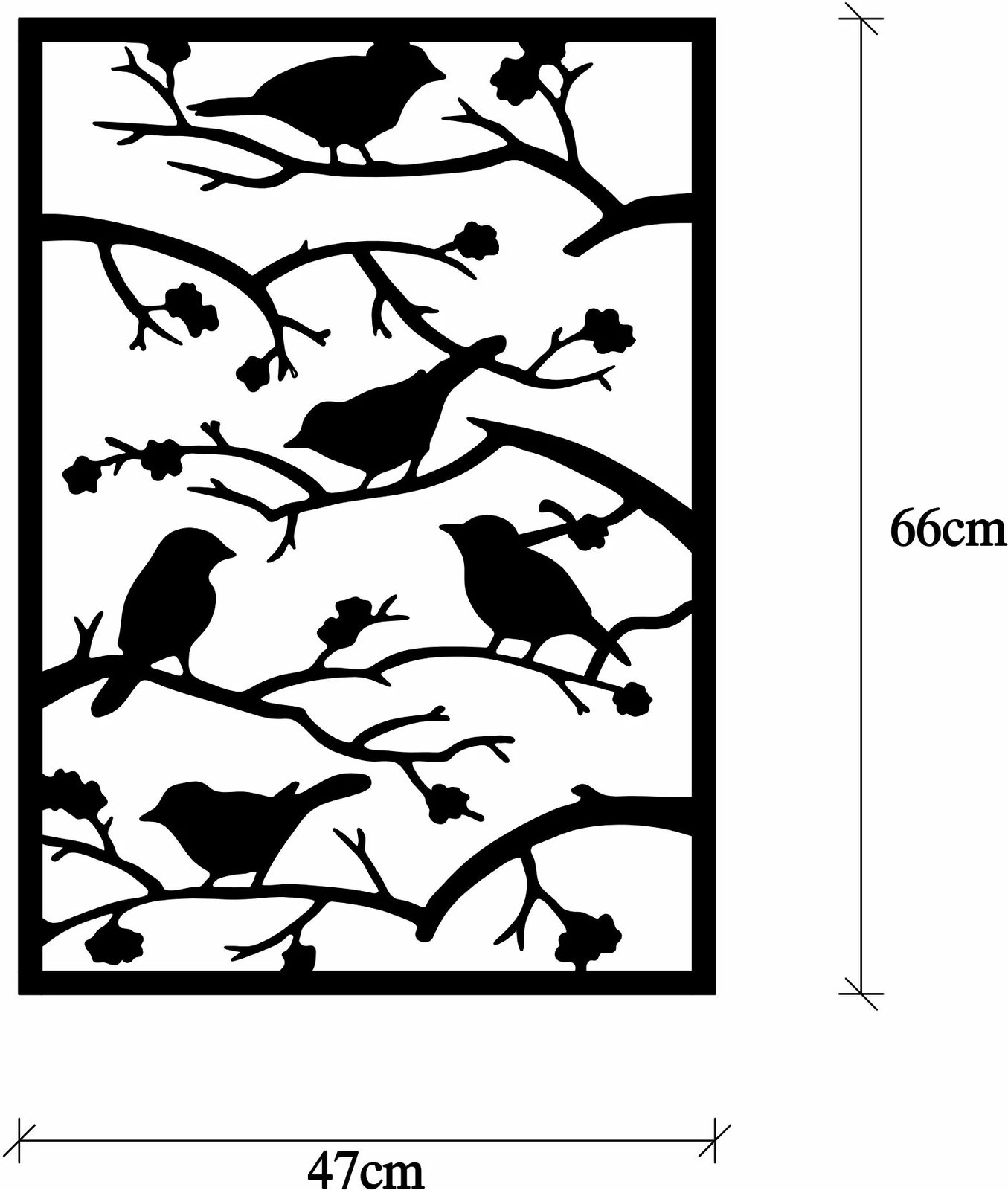 Aksesor dekorativ metalik për mur, degë peme me zogj, Wallity