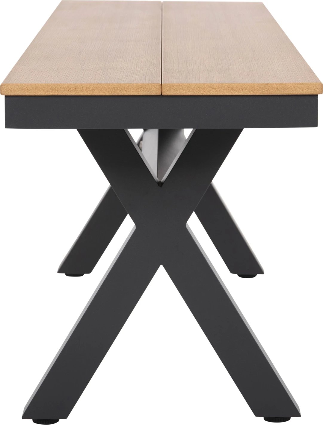 Stol alumini TAWNEE FH6040.01, ngjyrë antracit, sipërfaqe polivudi, ngjyrë druri natyral, 220x36x44.5H cm