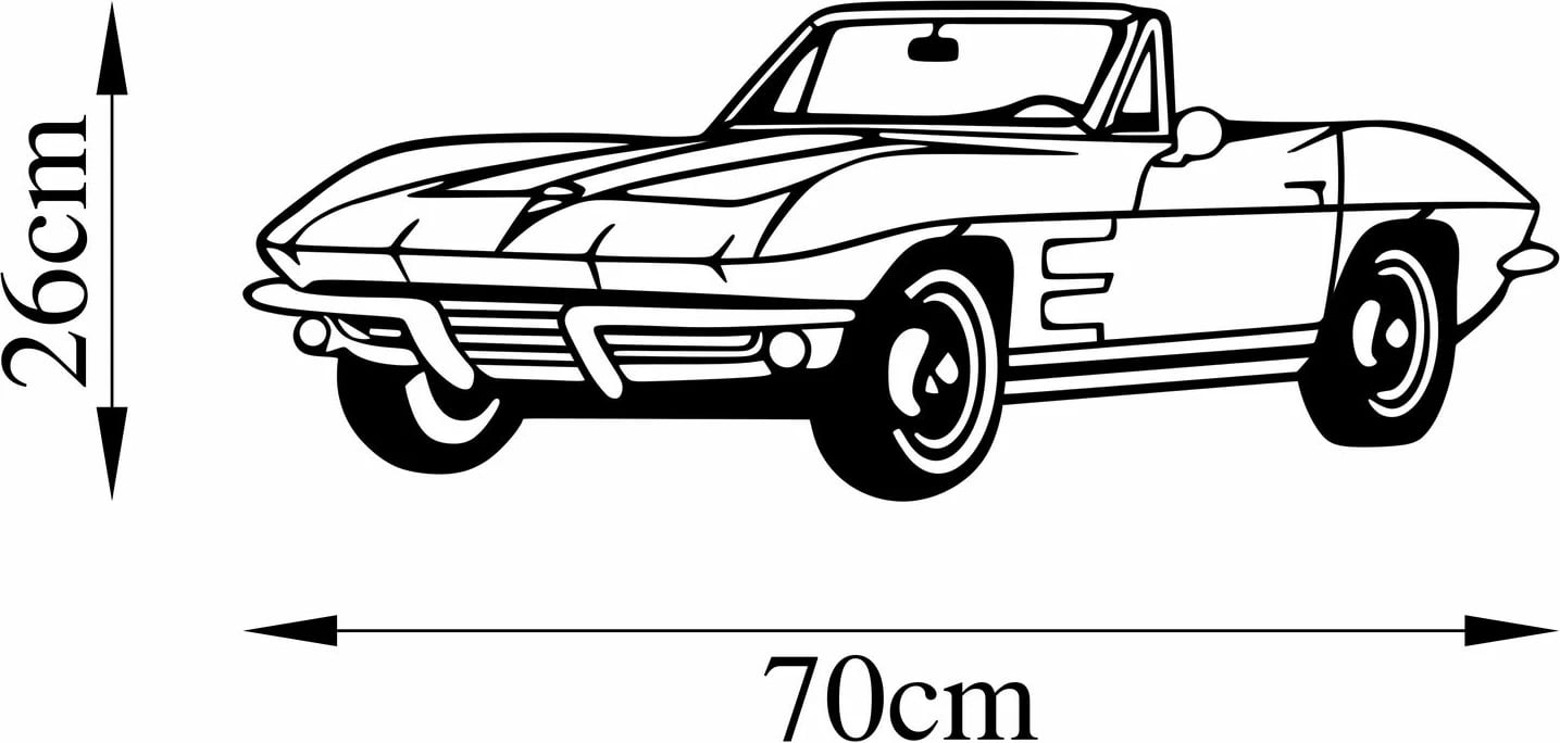 Aksesor dekorativ metalik për mur, veturë klasike, ngjyrë e zezë, 26x70cm