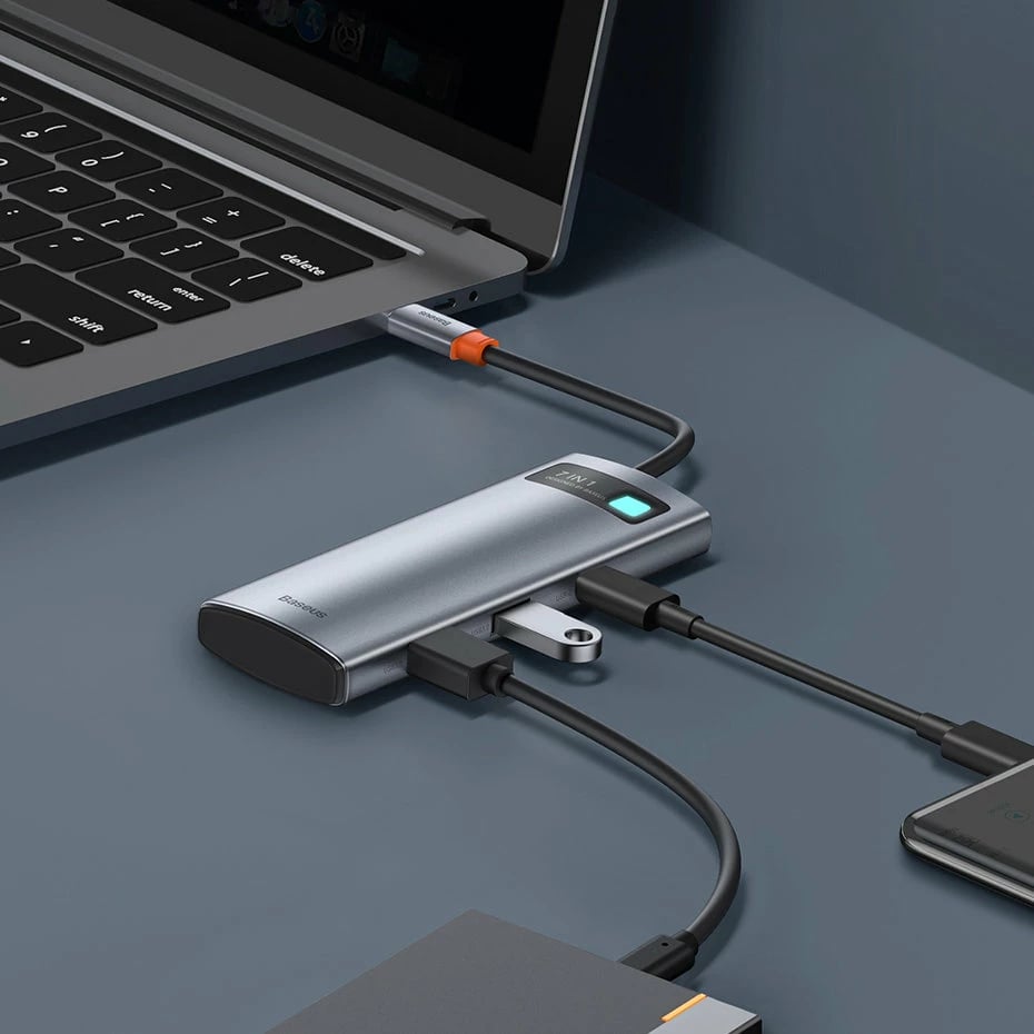 Kasë USB HUB Baseus Metal Gleam Series 7in1, USB-C, HDMI, TF, PD, Gri