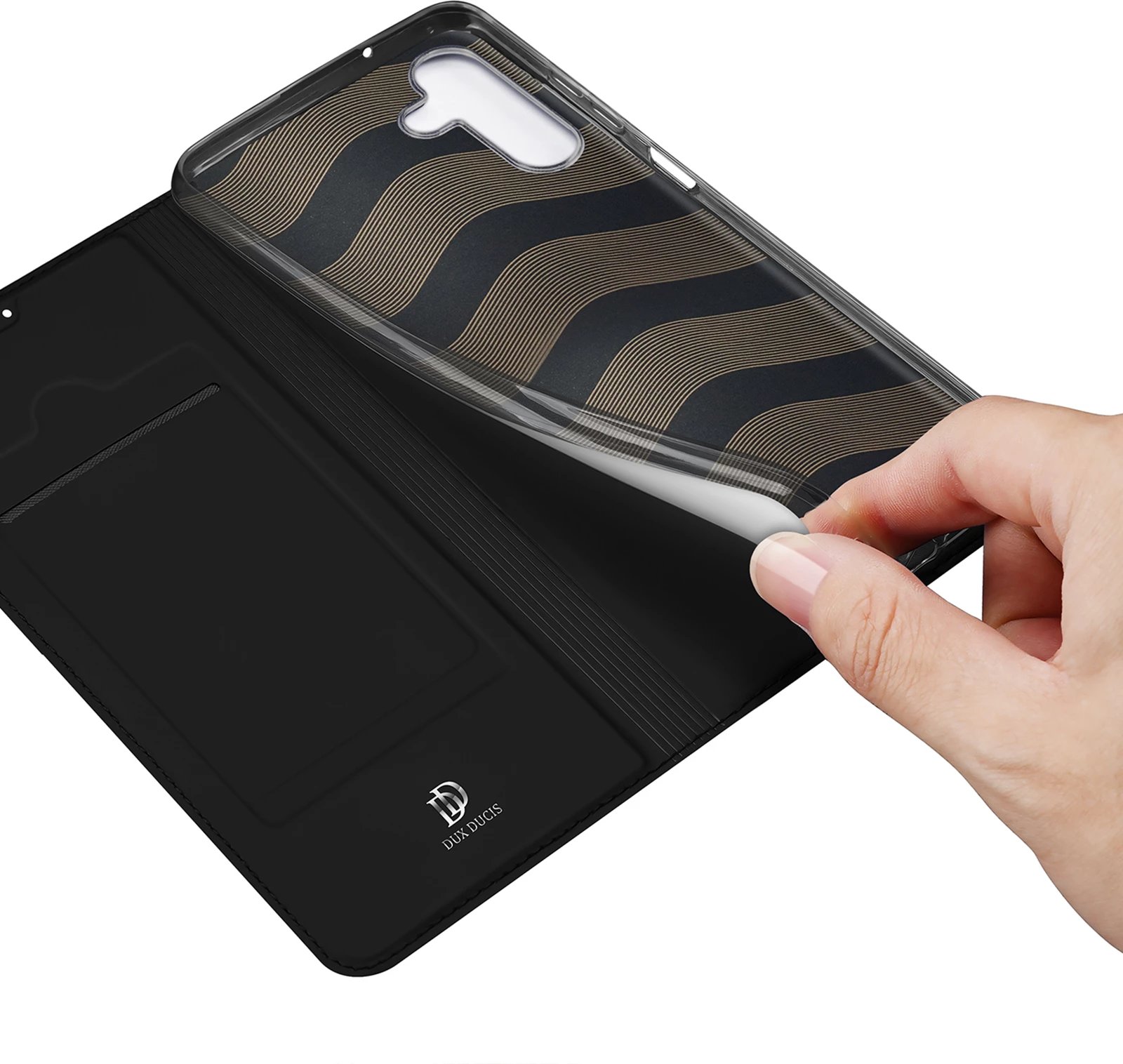 Mbështjellës Dux Ducis Skin Pro për Samsung Galaxy A14 4G/5G, me kapak, xhep për kartela, funksion standi, i zi