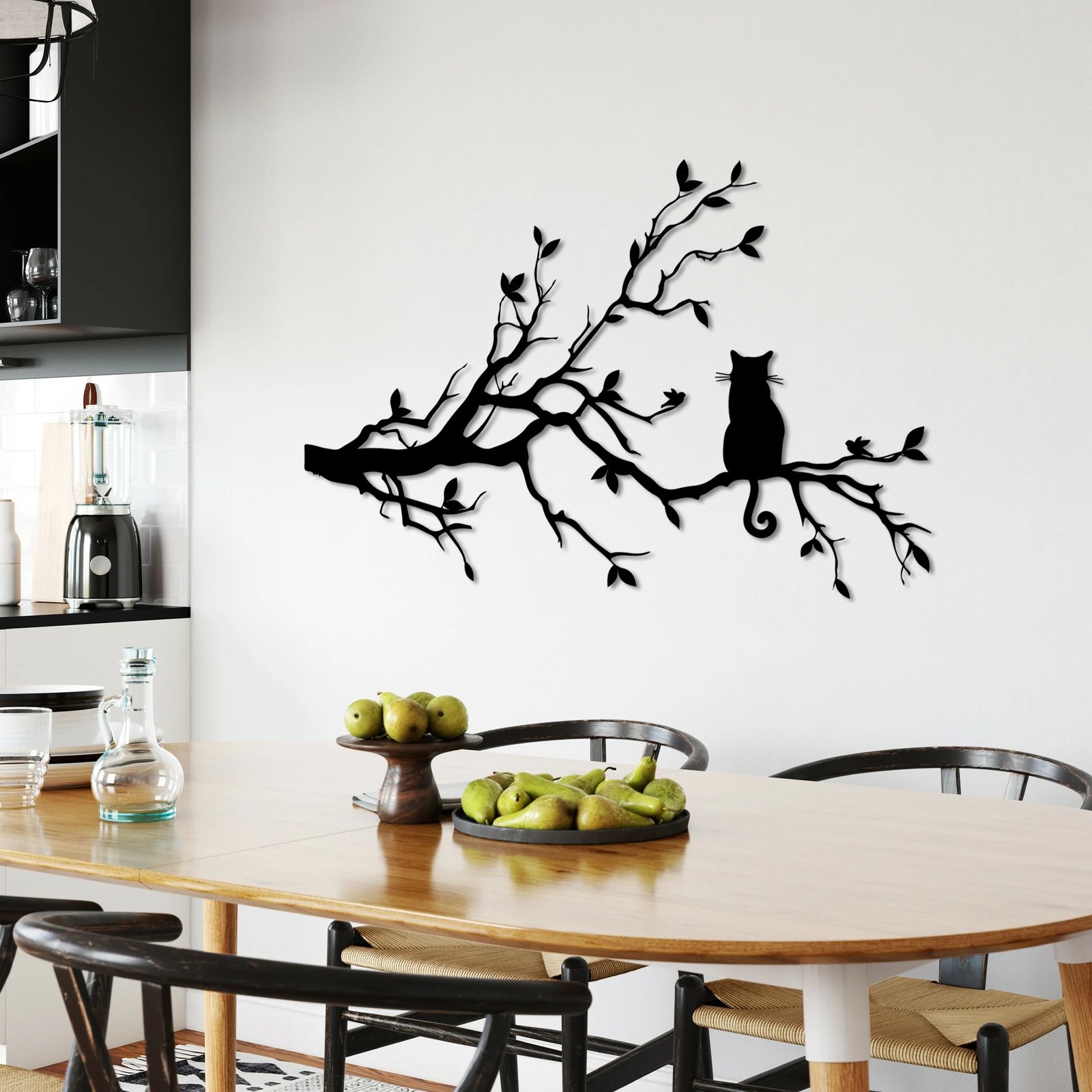 Aksesor dekorativ metalik për mur, mace, Wallity, Cat 12, ngjyrë e zezë, 80x50cm