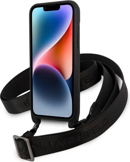 Mbështjellës Karl Lagerfeld KLHCP14MSTMK për iPhone 14 Plus 6.7", Monogram Plaque Logo, me rrip, i zi