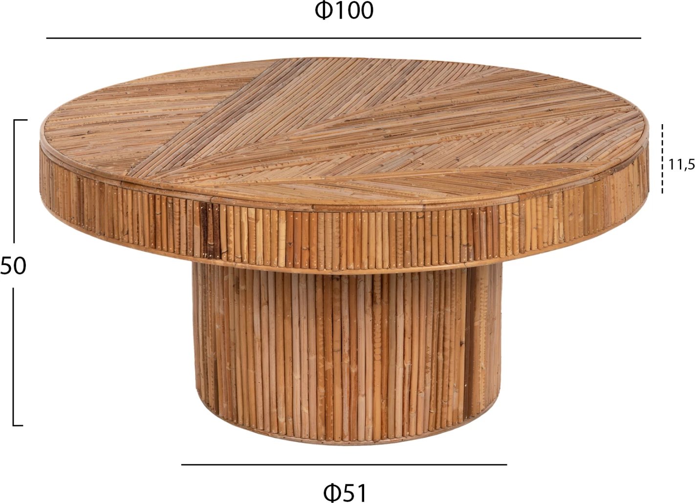 Tavolinë kafeje e rrumbullakët, Gatsby, FH9651, rattan, ngjyrë natyrale, Φ100x50H cm