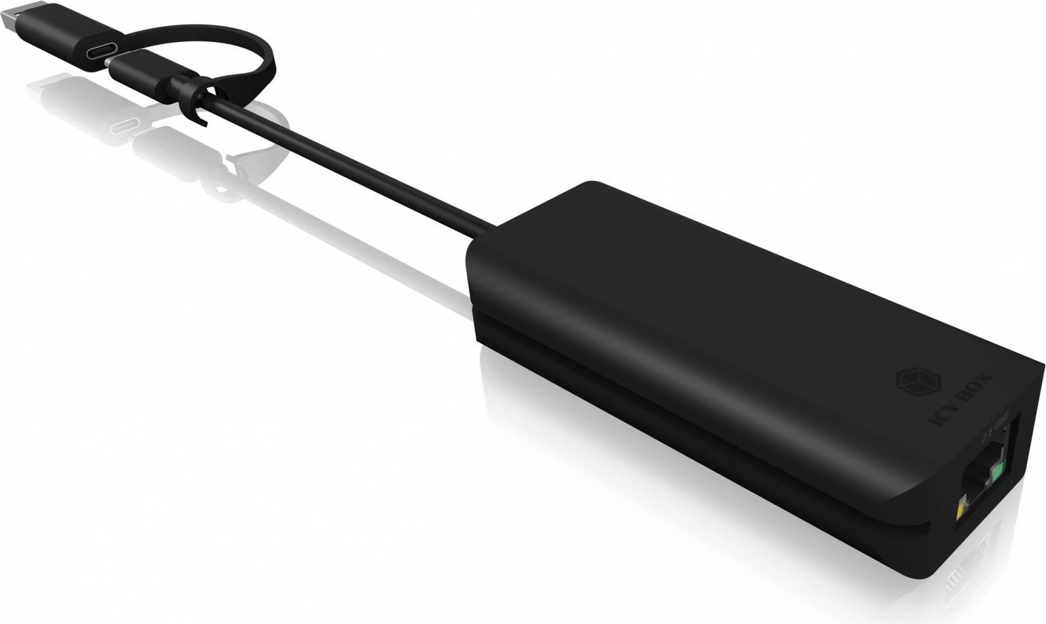 Adapter IcyBox IB-LAN100-C3 USB Type-C në Gigabit Ethernet LAN, i zi