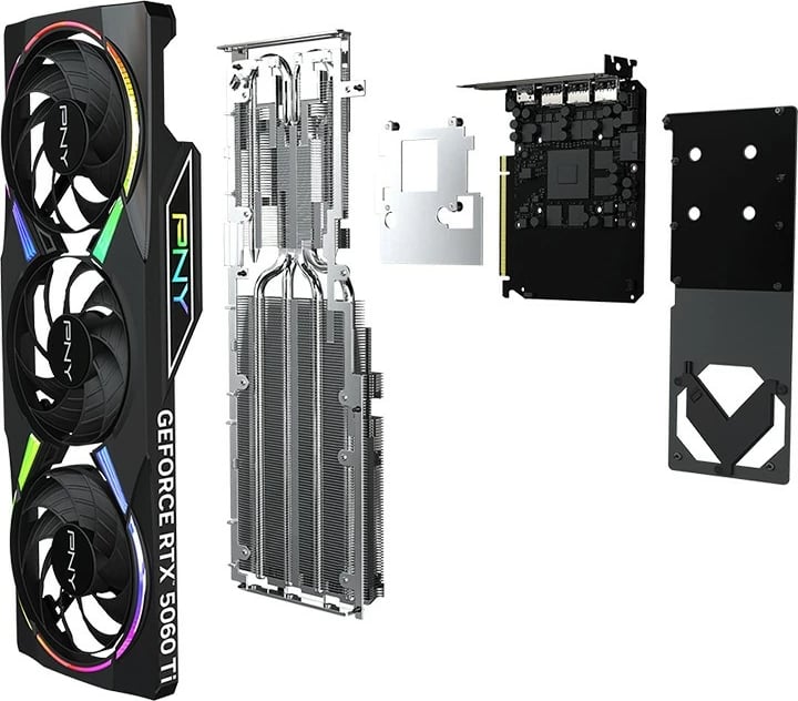 Kartë grafike PNY GeForce RTX 5060 Ti, 8GB DDR7, ARGB, OC, PCI-E 5.0, e zezë
