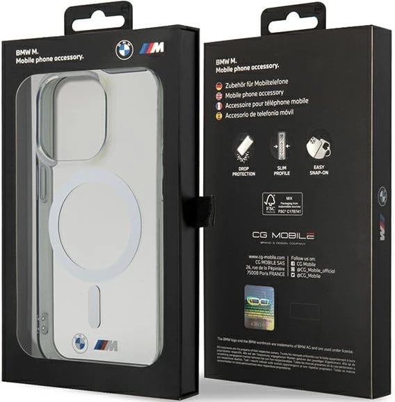 Mbështjellës BMW Silver Ring MagSafe për iPhone 14 Pro 6.1", Transparent