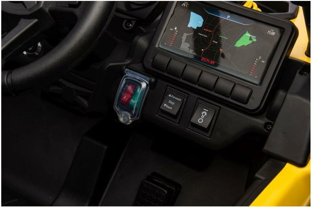 veturë elektrike për fëmijë, BABY MIX, Buggy Hornet, 12V 4.5Ah, 2x25W, MP3/USB/SD/Bluetooth me telekomandë, drita LED, rrota EVA, sedilje lëkure, e verdhë