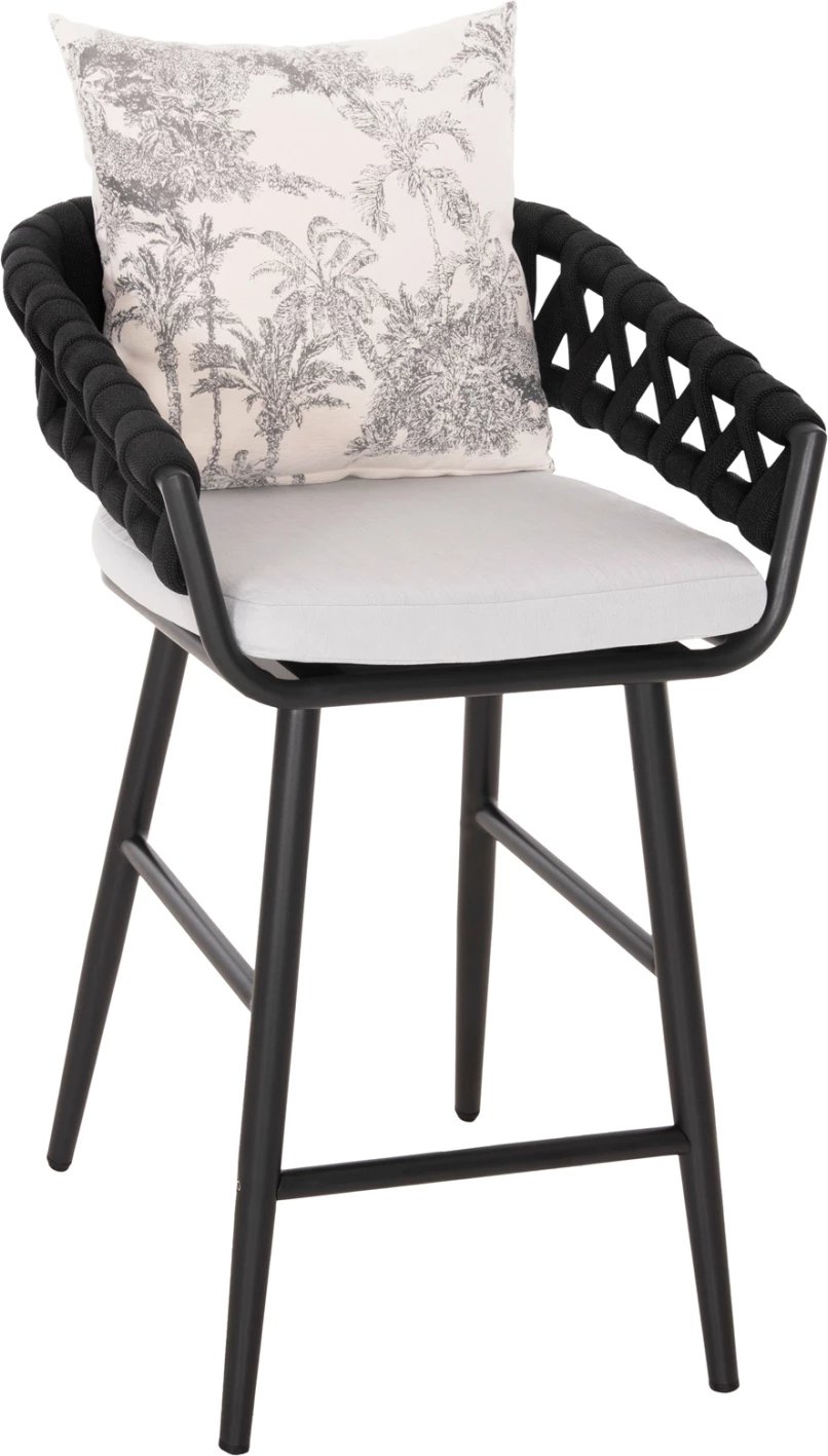 Karrige për bar alumini CAMDEN FH6142.01, ngjyrë antracit, me jastëk mbrapa ecru me dizajn print, 56x60x108H cm