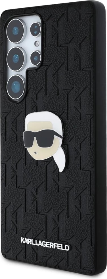 Mbështjellës Karl Lagerfeld Leather Monogram Pin Logo Karl Head për Samsung Galaxy S25 Ultra, Zi