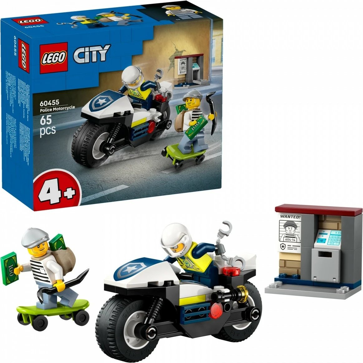 Set LEGO City Police Motorcycle Chase 60455, 65 pjesë, për fëmijë 4+