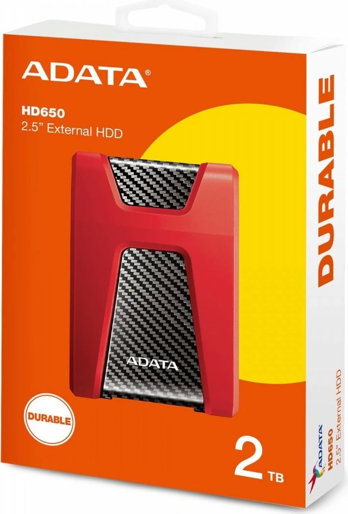 Hard disk i jashtëm Adata DashDrive Durable HD650, 2TB, 2.5 inç, USB 3.1, Kuq