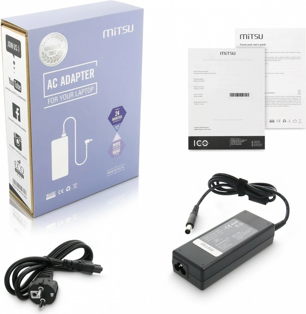 Furnizues energjie Mitsu ZM/DEL195462 për Dell, 19.5V 4.62A, 90W, 7.4x5.0 mm, i zi