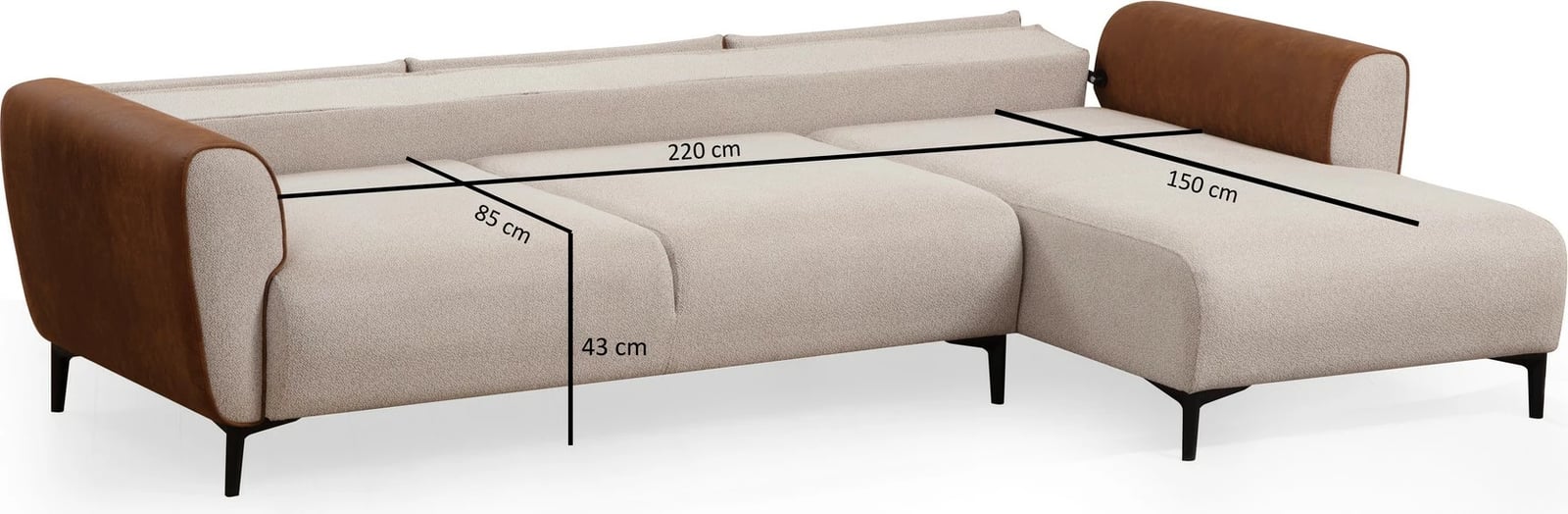 Kënd-sofë krevati Atelier del Sofa, anë e djathtë, bezhë, kanelle