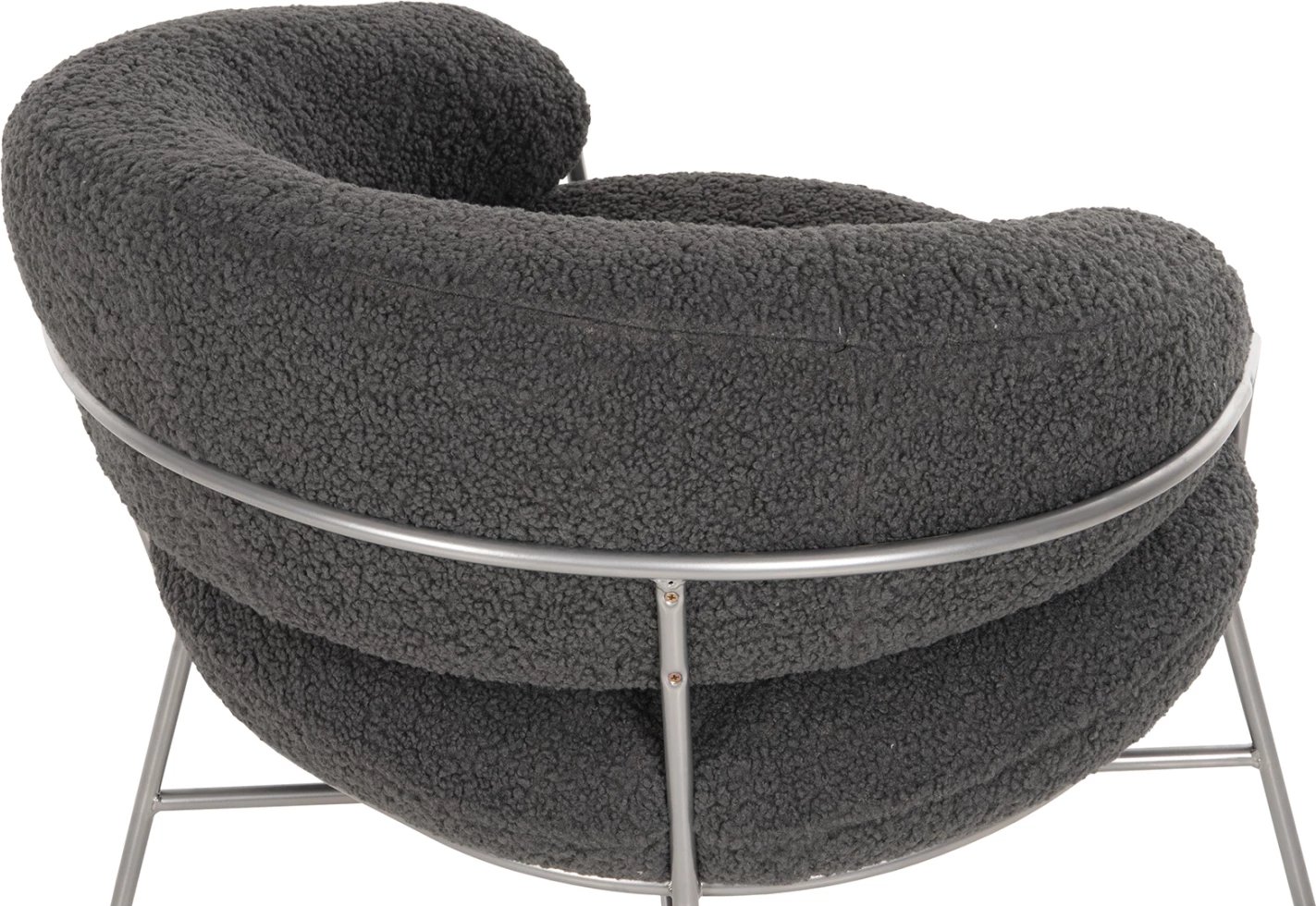 Fotelje TRUDI, stof boucle gri, kornizë metalike argjendi, 84x79x76cm