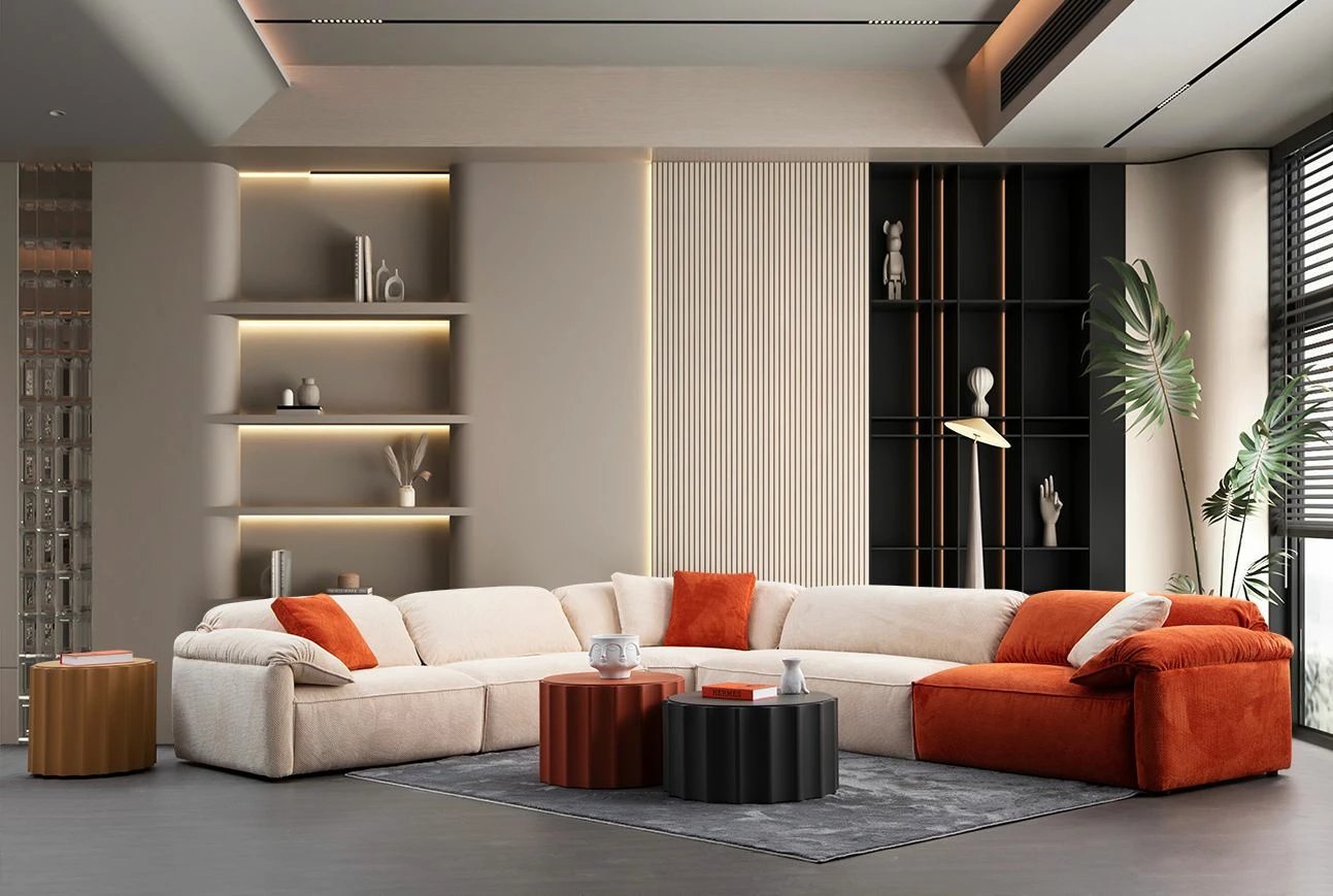 Këndare Flamingo, krem dhe portokalli, Atelier del Sofa, (L1+O1+C+O2+1.5R)