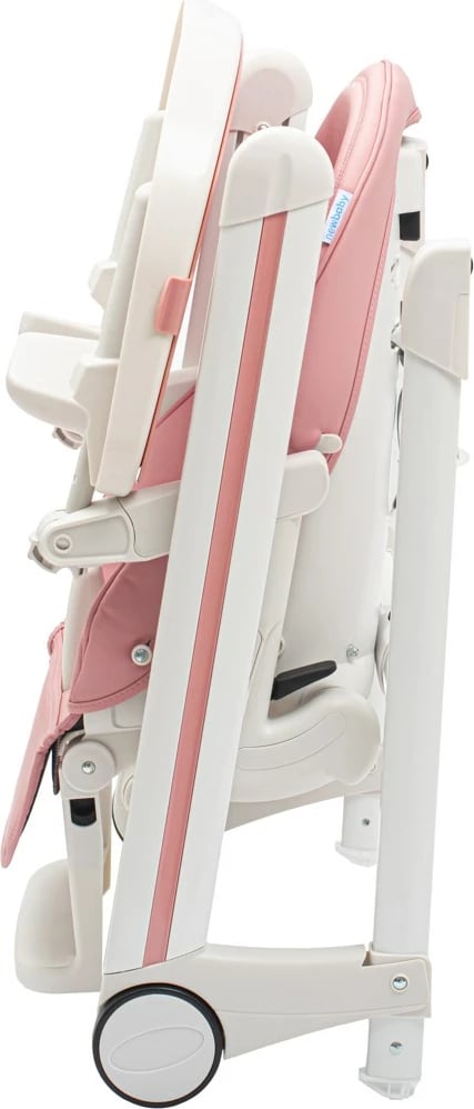 Karrige e lartë për bebe, NEW BABY Muka, shpinore me 6 pozicione, lartësi me 5 nivele, rripa sigurie 5-pikësh, tabaka dyshe, rrota me frenë, rozë dusty
