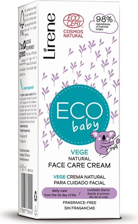 Krem hidratuese për fëmijë Lirene Eco Baby, 50 ml