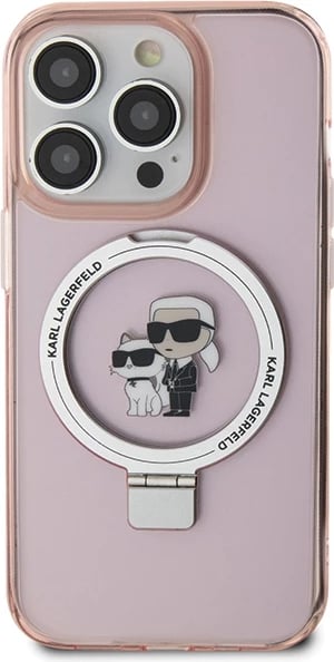 Mbështjellës Karl Lagerfeld KLHMP15XHMRSKCP për iPhone 15 Pro Max 6.7", me unazë Ring Stand, MagSafe, rozë
