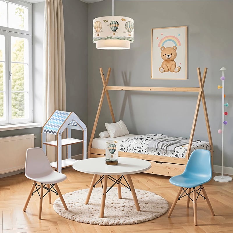 Karrige për fëmijë Julita, PP blu, dru ahu natyral, 35x31x57.5cm (set prej 4 copash)