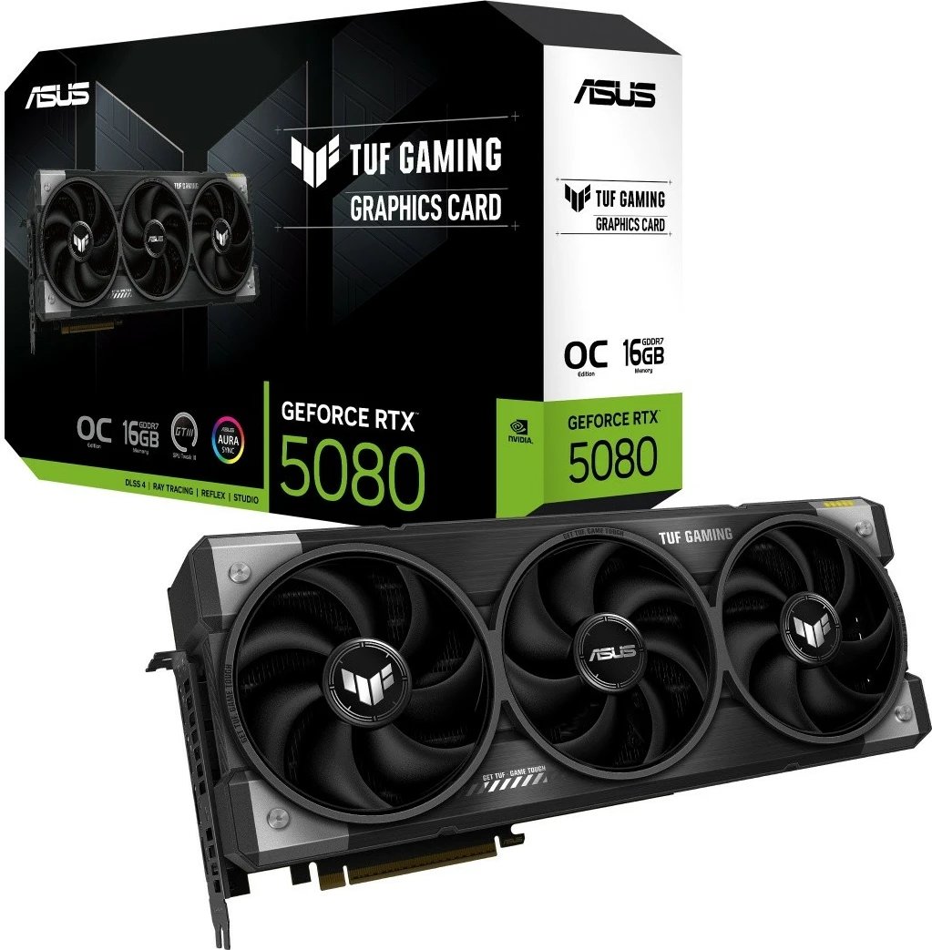 Kartë grafike Asus GeForce RTX 5080 TUF GAMING OC, 16GB GDDR7, 256-bit, e zezë Kartë grafike Asus GeForce RTX 5080 TUF GAMING OC, 16GB GDDR7, 256-bit, e zezë