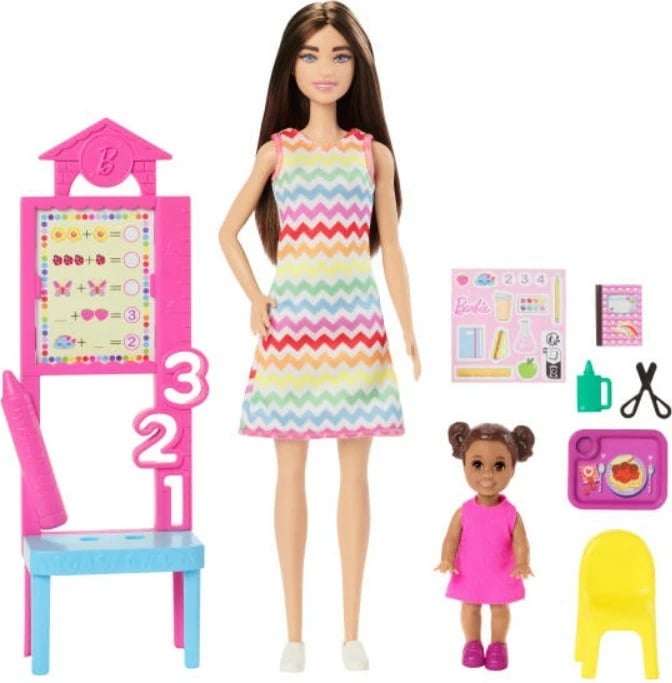 Set lodër Barbie Mattel JCR71/JCR76, mësuese me nxënëse dhe aksesorë, shumëngjyrëshe
