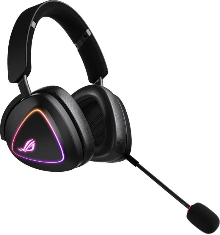 Kufje lojërash me mikrofon, Asus ROG Delta II (90YH03W0-BHUA00), tri-mode wireless 2.4 GHz/Bluetooth/3.5 mm, drajverë 50 mm titan, bateri deri 110 orë, DualFlow Audio, RGB, e zezë