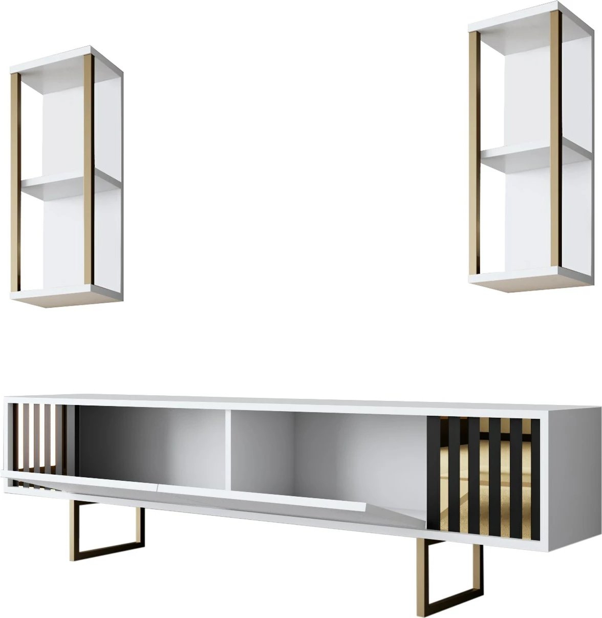 Komodë TV Hanah Home, Gold Line, e bardhë, e zezë